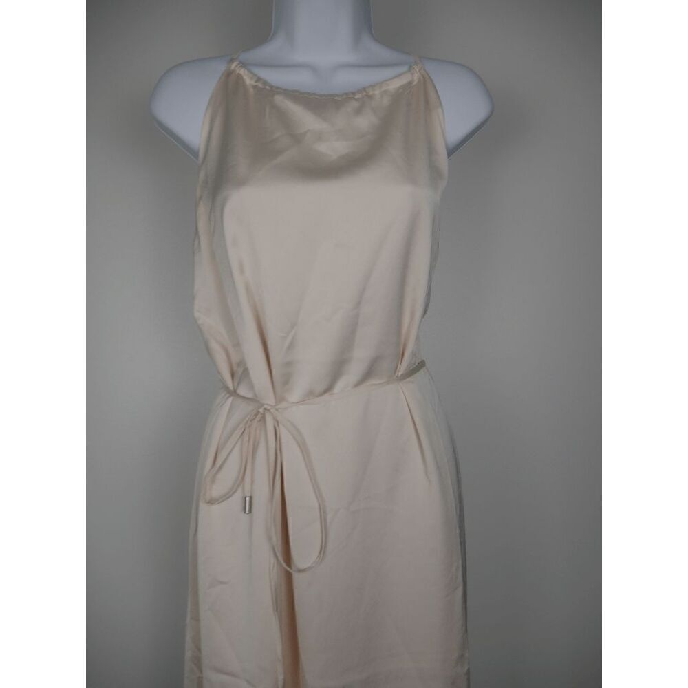 INC Women's Satin Crepe High Halter Neckline Waist Tie Midi Dress Size 16 - Picture 3 of 13